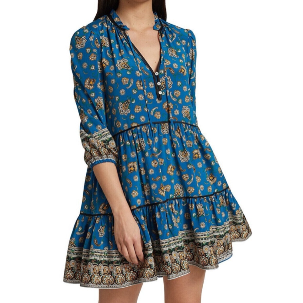 Veronica Beard Hawken Paisley Print Tiered Mini Dress in Blue sz 4